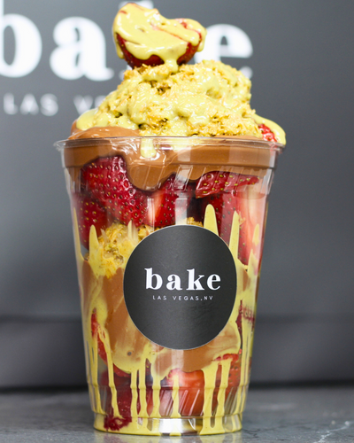 Cup of Chocolate Strawberries and Pistachio Cream from bake Las Vegas