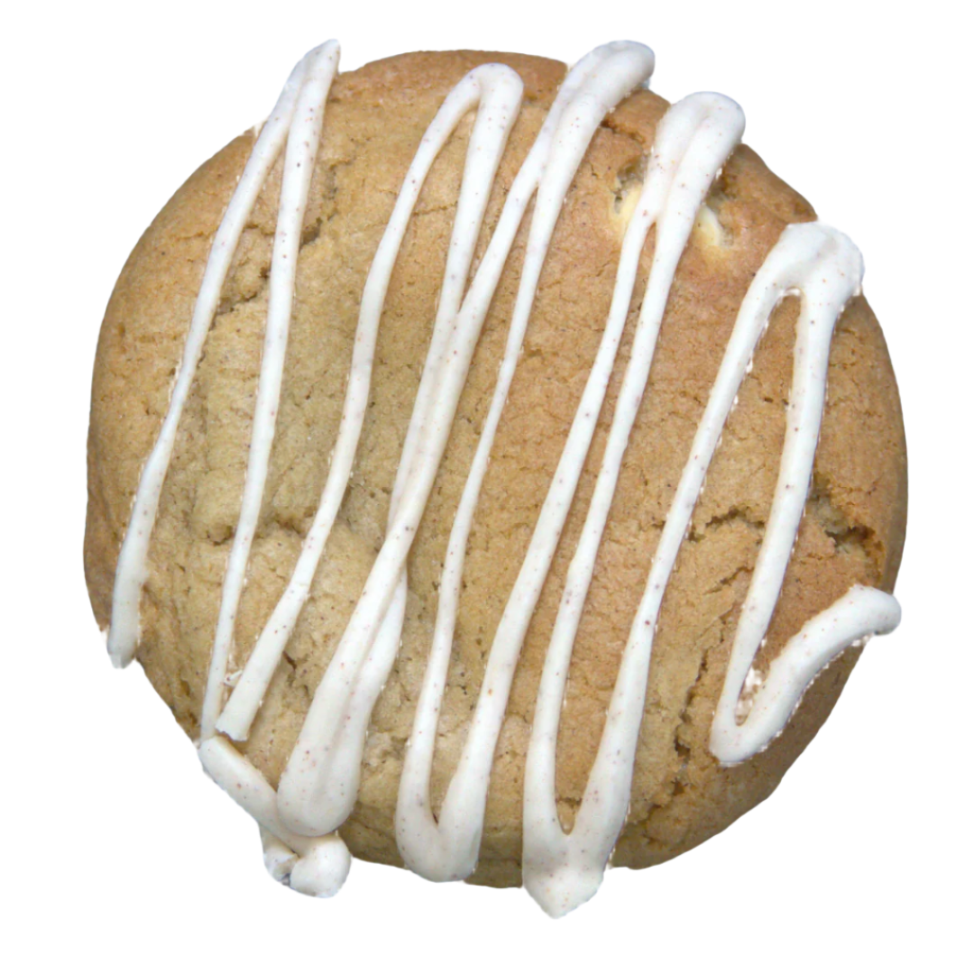 Cookie with pumpkin spice frosting drizzled
