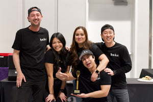 the bake team, Chad Indrieri, Mara Indrieri, Britnee Nguyen, Toan and Trung Nguyen at Dessert Wars with a trophy